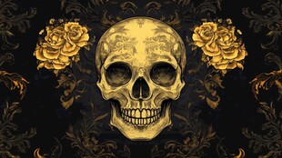 金色骷髅与玫瑰装饰图案