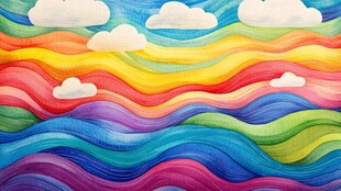 梦幻彩色波浪天空画作