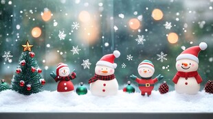 窗台上的可爱圣诞雪人摆件
