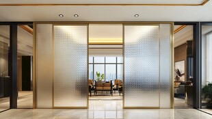 现代轻奢风金属边框玻璃隔断