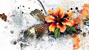 水墨风花卉蝴蝶艺术图案