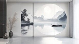 中式水墨山水风移门设计