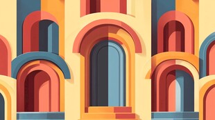 多彩拱形建筑门洞景观