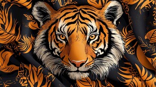 虎纹图案 老虎与植物交织