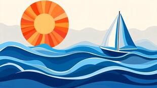 海上帆船伴朝阳