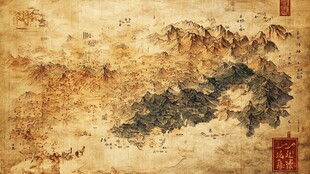 古代精美手绘山川地图