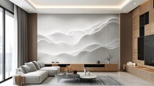 现代简约风客厅山水背景墙