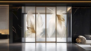 现代简约羽毛装饰玻璃隔断