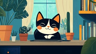 可爱猫咪惬意宅家办公