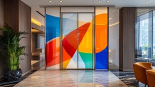 多彩艺术玻璃装饰的现代大厅