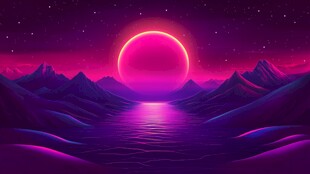 梦幻紫调星球山水夜景