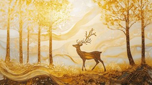金色森林中的优雅麋鹿