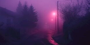 雾中紫韵小路的梦幻景象