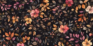 黑色底花卉树叶图案背景