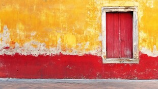 红窗黄墙的复古墙面