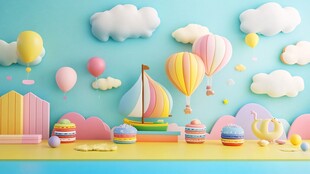 梦幻童趣场景 多彩气球小船