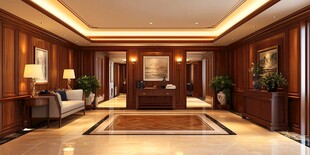 豪华木质装潢的宽敞大厅