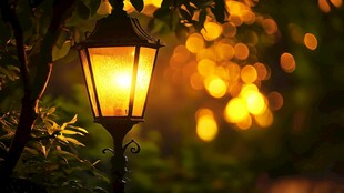 夜幕下的温馨路灯