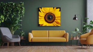 明亮客厅中的向日葵挂画