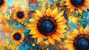 梦幻向日葵水彩艺术画作