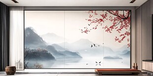 中式山水花鸟背景墙装饰