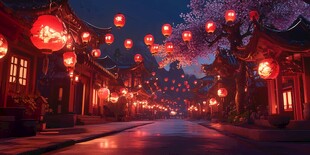 古街夜色灯笼璀璨迷人