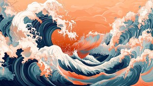 汹涌海浪下的壮丽海景