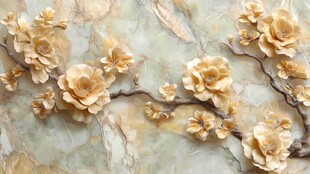 玉石浮雕花卉艺术图景