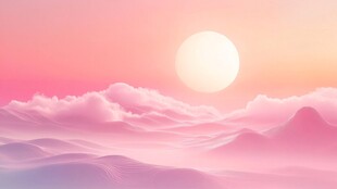 梦幻粉紫云海中的落日