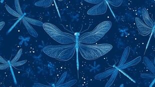 梦幻蓝调蜻蜓星空图案