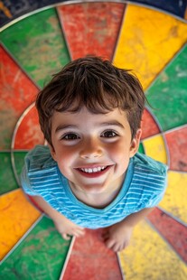 笑对彩色转盘的可爱孩童