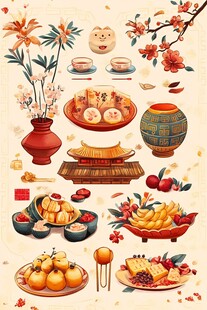 传统中式美食与器物插画