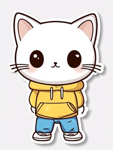 穿卫衣的可爱卡通小白猫