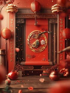 中式新春门景喜庆氛围浓