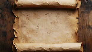 古老卷轴置于木质背景上