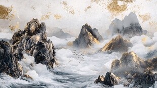 水墨金韵山水图