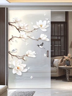 玉兰花鸟玻璃门装饰画
