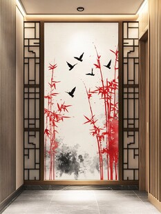 中式玄关花鸟翠竹装饰画
