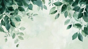 清新绿叶水彩背景图