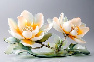 精美双色玉兰花琉璃摆件