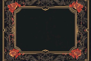 复古花卉黑金边框背景图