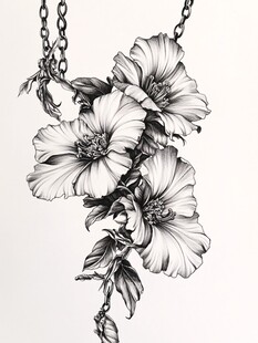 花朵吊坠黑白插画设计
