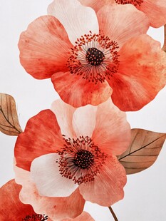 水彩风橙粉花朵插画