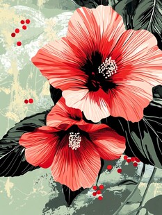 两朵艳丽的红色扶桑花