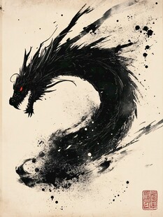 水墨黑龙图