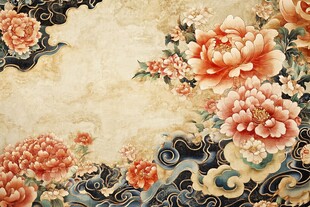 中式牡丹海浪复古风背景图