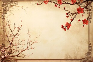 古典红梅边框中式背景图