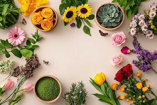 多彩花卉绿植装饰场景