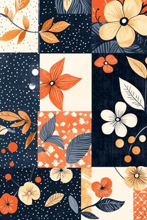 复古花卉拼贴图案设计