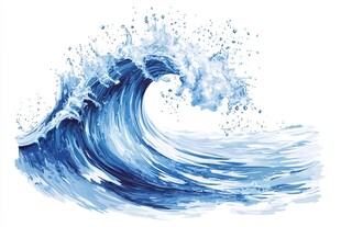 蓝色海浪水花艺术插画